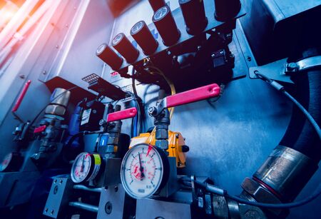 Beverage factory interior. Conveyor with bottles for juice or water. Modern equipmentsの写真素材