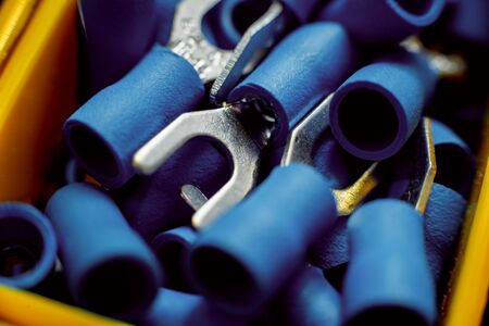 Electrical equipment. Electricity cables, wires and insulation. Background and textureの写真素材