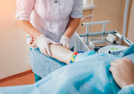 Nurse taking a blood sample. Medical equipment. Blood test