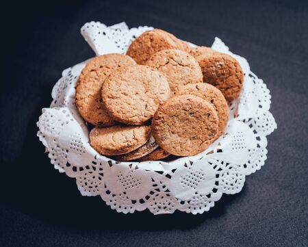 French cookies with jam on the white plate.の写真素材