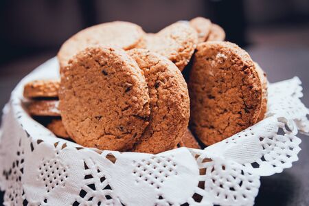 French cookies with jam on the white plate.の写真素材