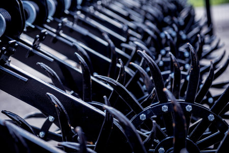 Modern agricultural machinery and equipment. Industrial details. Agricultural exhibition