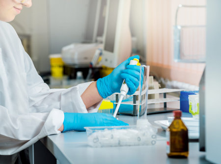 Medic staff at work in the laboratory. Background