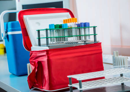 Medical equipment. Tubes and containers. Medical light backgroundの写真素材