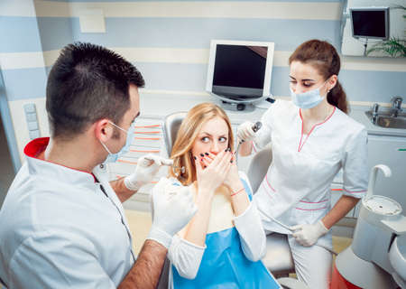 Young woman at the dental office. Medical equipment.の写真素材