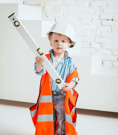Little boy on the white background. Constructionの写真素材