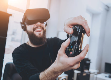 The young man plays a game at the office.