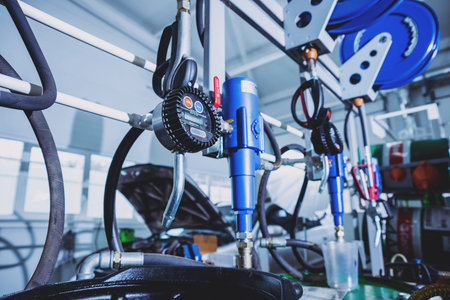 Changing the oil in auto repair service. Auto service