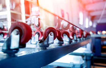 Conveyor belt for production a window pane. Industrial equipment.の写真素材