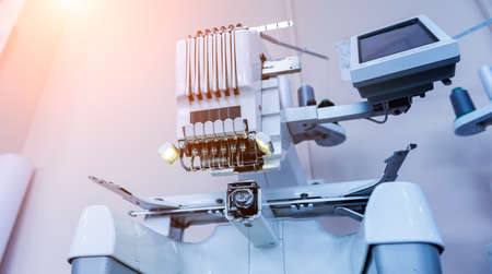 Fabric industry production line. Textile factory. Working tailoring processの写真素材