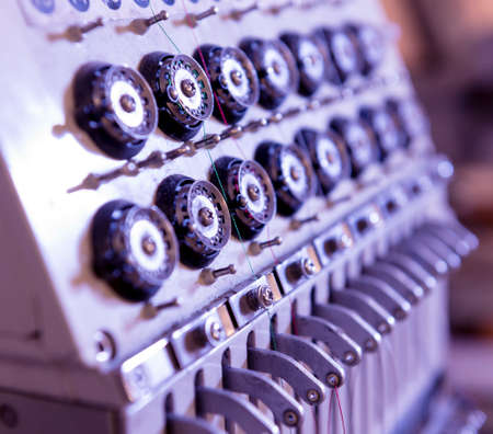 Fabric industry production line. Textile factory. Working tailoring processの写真素材