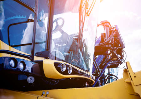 Modern agricultural machinery and equipment. Yellow agricultural harvester.の写真素材