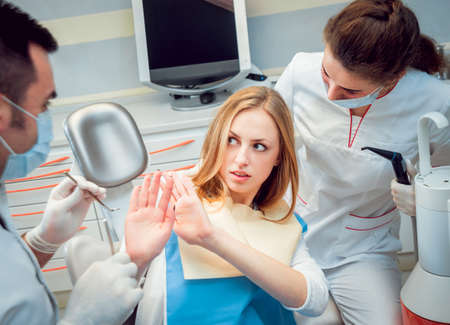 Young woman at the dental office. Medical equipment.の写真素材
