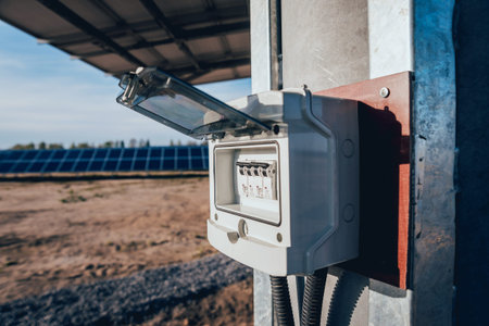 Solar electrical equipment. Light background and texture.