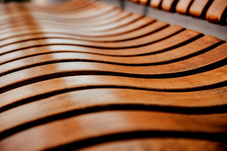 Park wooden bench in the park. Outdoor Garden benchの写真素材