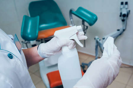 Sterilization of medical surgical instruments. Hands in glovesの写真素材