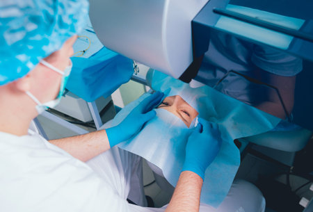 Laser vision correction. A patient and team of surgeons in the operating room