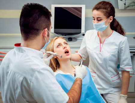 Young woman at the dental office. Medical equipment.の写真素材
