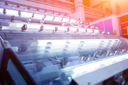 Conveyor belt for production a window pane. Industrial equipment.の写真素材