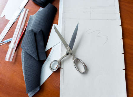 Clothing pattern. Fabric industry production line. Textile factory.の写真素材