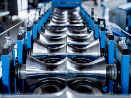 Metal sheet forming machine at the modern metalwork factory.