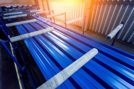 Metal sheet forming machine at the modern metalwork factory.の写真素材