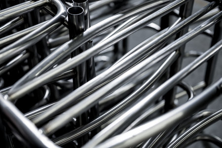 Abstract industrial background of metal pipes construction.