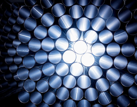 Abstract background of steel pipes stacked on a pallet