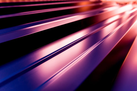 Violet metallic roof tiles background with light pattern.