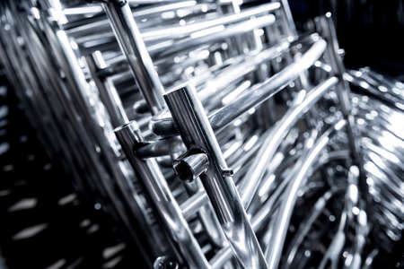 Abstract industrial background of metal pipes construction.の写真素材
