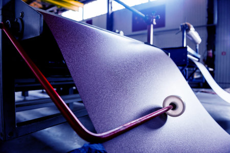 Metal sheet forming machine at the modern metalwork factory.
