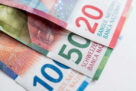 World money collection. Fragments of Swiss moneyの写真素材
