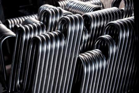 Abstract industrial background of metal pipes construction.