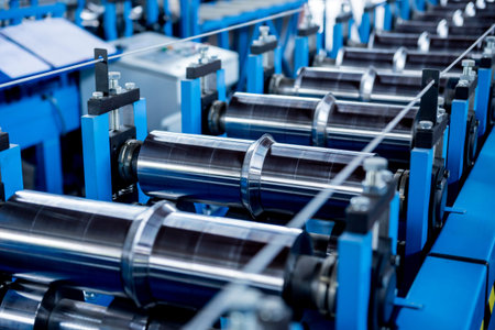 Metal sheet forming machine at the modern metalwork factory.
