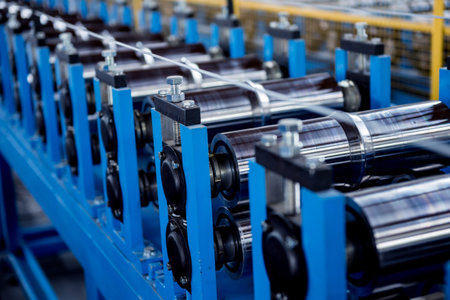 Metal sheet forming machine at the modern metalwork factory.