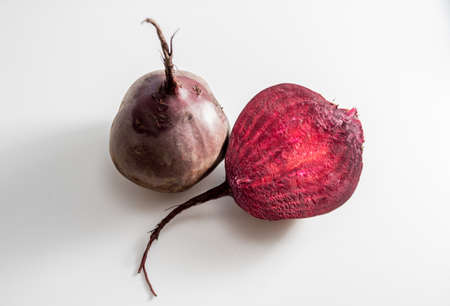 Macro background of beetroot sliced on white backgroundの写真素材