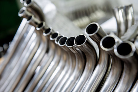 Abstract background of steel pipes stacked on a pallet