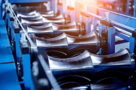 Metal sheet forming machine at the modern metalwork factory.