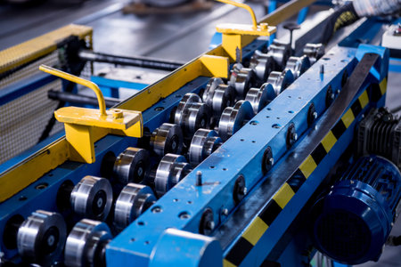 Metal sheet forming machine at the modern metalwork factory.