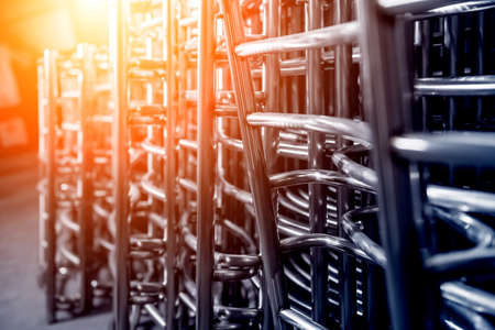 Abstract industrial background of metal pipes construction.の写真素材