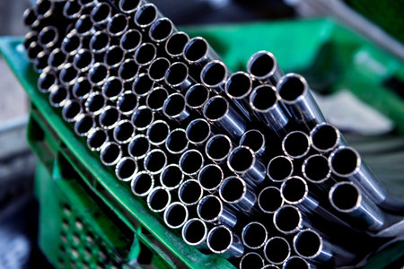 Abstract background of steel pipes stacked on a pallet
