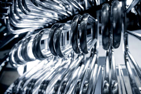 Abstract industrial background of metal pipes construction.の写真素材