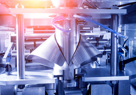 Vertical multi-head weigher packaging machine snacks and chips in a factory