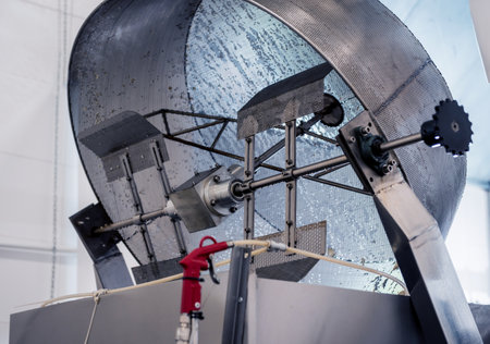 Conveyor line for frying snacks and chips in a modern factoryの写真素材