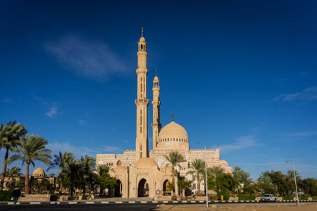 Beautiful large Islamic mosque at the sky backgroundの写真素材