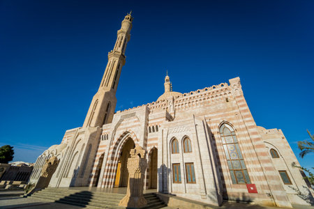 Beautiful large Islamic mosque at the sky backgroundの写真素材
