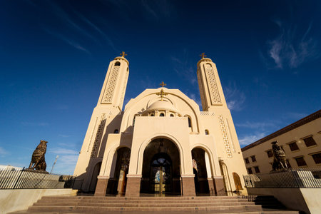 Public cathedral coptic egyptian church at the sky background