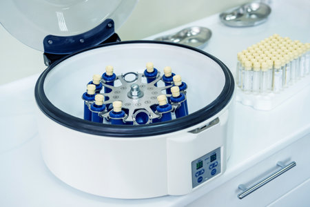 Platelet-Rich plasma preparation. Tube with blood in centrifugeの写真素材