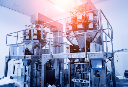 Vertical multi-head weigher packaging machine snacks and chips in a factory