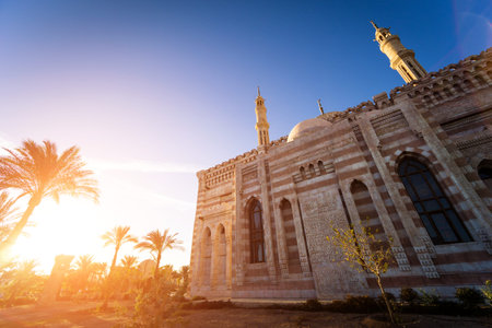 Beautiful large Islamic mosque at the sky background